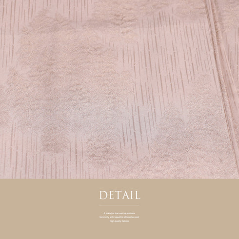 色無地 リサイクル 身丈160.8cm 裄66.4cm 袷 木々や枝柄の地紋 ピンク Lサイズ セミフォーマル 落款 一つ紋 しつけ糸 正絹 広衿 地紋あり Sランク