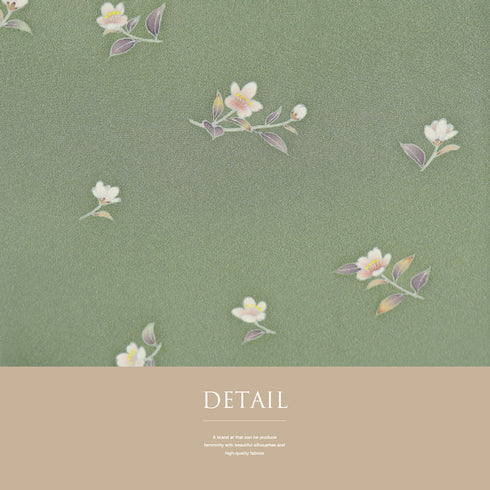 訪問着 リサイクル 身丈150.5cm 裄62.4cm 袷 小花柄 グリーン Sサイズ セミフォーマル お洒落 一つ紋 正絹 広衿 Aランク