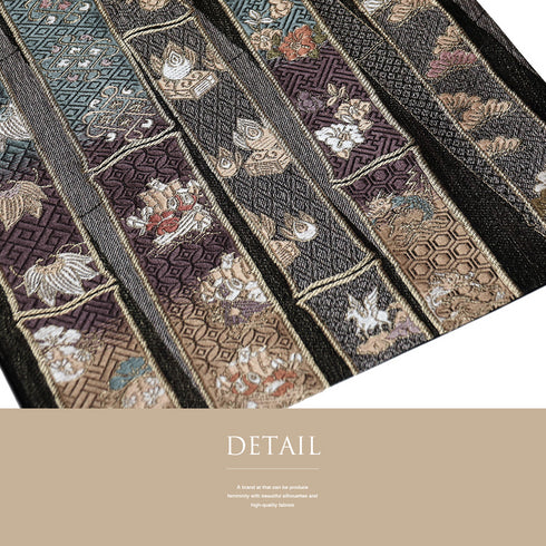 袋帯 リサイクル 帯丈436cm 全通 竹に吉祥文様 ブラック Mサイズ 正絹 Sランク お洒落