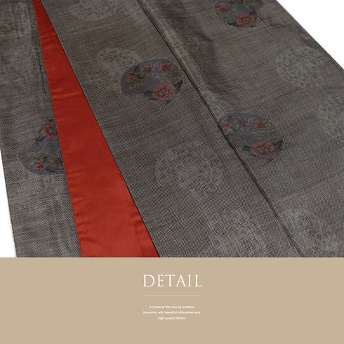 紬 リサイクル 身丈167.5cm 裄66cm 袷 花丸柄 ブラウン LLサイズ カジュアル お洒落 正絹 広衿 Aランク