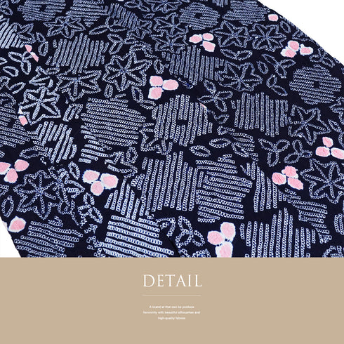 浴衣 リサイクル 夏着物 身丈145cm 裄60.8cm 夏物 ジュニアサイズ 絞り 紅葉模様 ネイビー SSサイズ カジュアル 木綿 洗える着物 バチ衿 Sランク