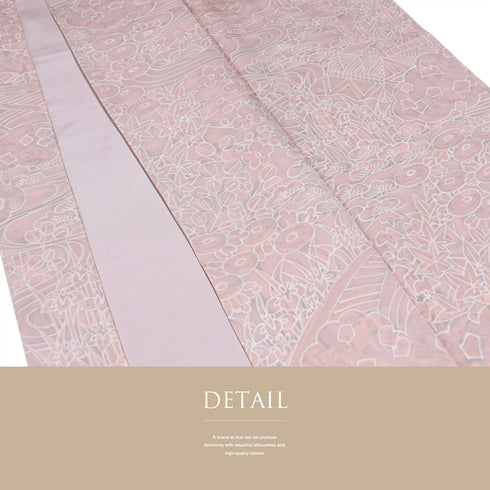 小紋 リサイクル 身丈162.7cm 裄64cm 袷 草花柄 ピンク Lサイズ お洒落 カジュアル 正絹 バチ衿 Sランク