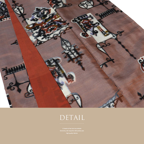 小紋 リサイクル 身丈149.5cm 裄62.2cm 袷 銘仙 オレンジ SSサイズ カジュアル 正絹 バチ衿 Bランク