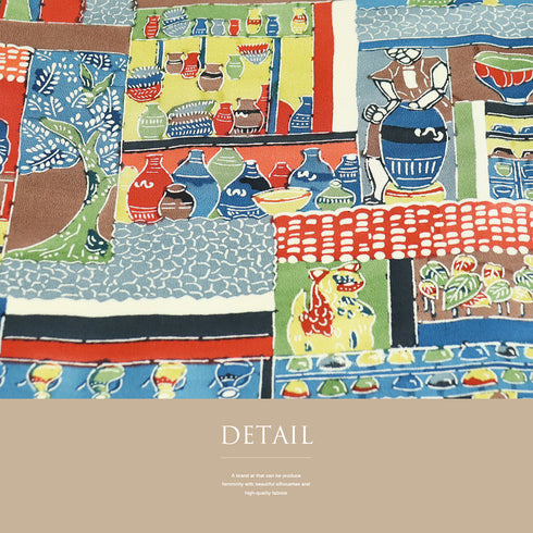 小紋 リサイクル 身丈159.5cm 裄64.8cm 袷 陶芸に花瓶や壺柄 多色 Mサイズ お洒落 カジュアル 正絹 広衿 Aランク