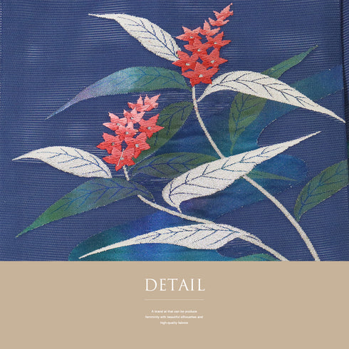 名古屋帯 リサイクル 帯丈355cm ポイント柄 夏用 花柄 絽 ブルー Sサイズ 不明 Sランク カジュアル