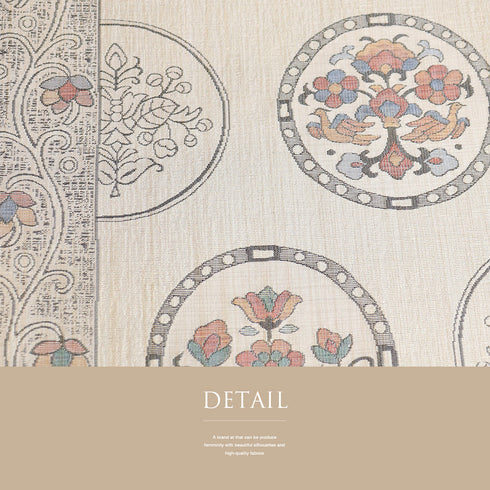 袋帯 リサイクル 帯丈426cm 六通 丸に花柄 デザイン唐花柄 ベージュ Sサイズ 正絹 新品・未使用品 お洒落