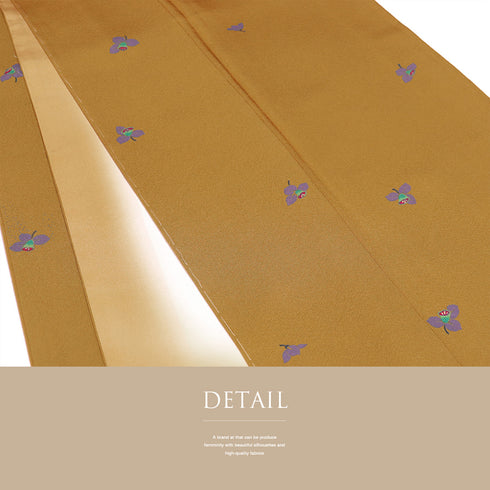 小紋 リサイクル 身丈159cm 裄63.2cm 袷 小花柄 イエロー Mサイズ お洒落 カジュアル 正絹 広衿 Sランク