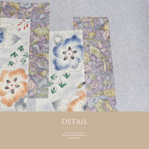 名古屋帯 リサイクル 帯丈353.5cm ポイント柄 辻が花や鳥柄 グレー Sサイズ 正絹 Aランク お洒落 カジュアル