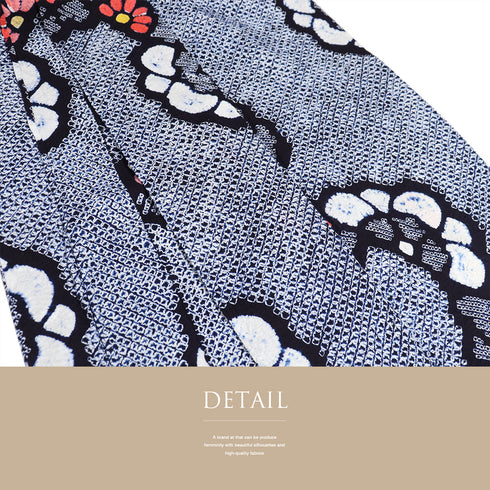 浴衣 リサイクル 夏着物 身丈156cm 裄64cm 夏物 絞り 花柄 ネイビー Mサイズ カジュアル お洒落 木綿 洗える着物 バチ衿 Aランク