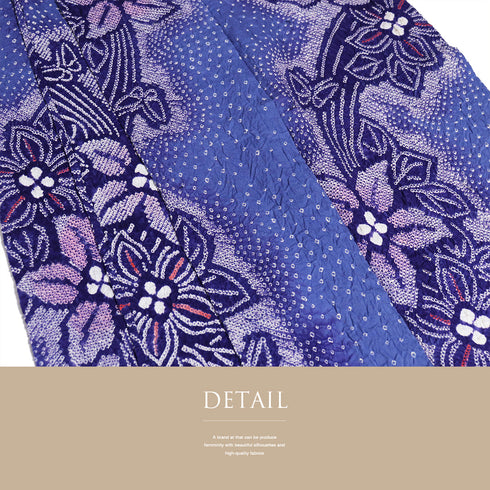 浴衣 リサイクル 夏着物 身丈154.8cm 裄64cm 夏物 絞り 花と蝶々柄 地紋 後身頃居敷当て付き パープル Sサイズ カジュアル 木綿 洗える着物 バチ衿 Aランク