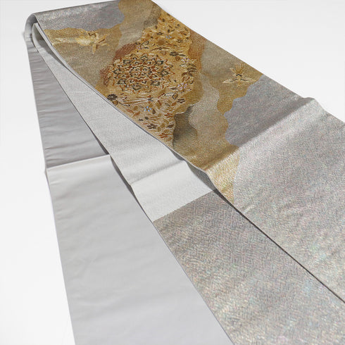 袋帯 帯丈452cm ポイント柄 華文や鳥柄 ゴールド Lサイズ 正絹 Sランク フォーマル