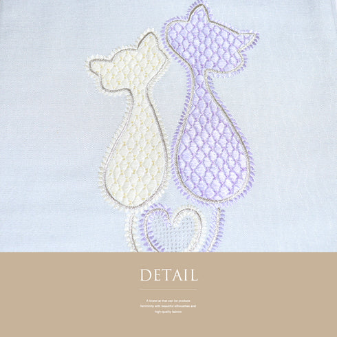 名古屋帯 リサイクル 帯丈373.4cm ポイント柄 猫柄 刺繍 ブルー Mサイズ 正絹 Sランク カジュアル お洒落