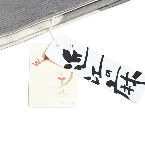 京袋帯 リサイクル 帯丈386cm ポイント柄 スケートをするペンギン柄 WAKKA 夏物 グレー Lサイズ 麻 新品・未使用品 お洒落 カジュアル