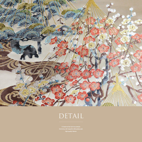 袋帯 リサイクル 帯丈442cm 六通 流水 雪つり 松梅柄 となみ帯 アイボリー Mサイズ 正絹 Sランク フォーマル セミフォーマル