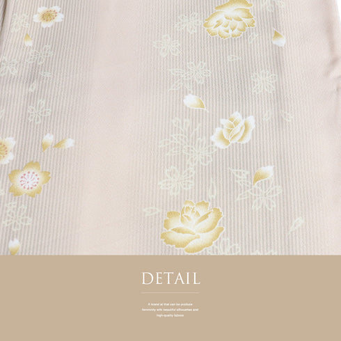 小紋 リサイクル 身丈164.5cm 裄66cm 袷 縞模様 花柄 既製品 ピンク Lサイズ お洒落 ポリエステル 洗える着物 広衿 Aランク