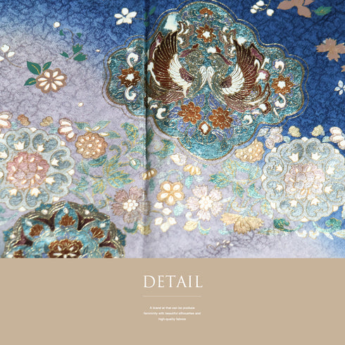 訪問着 リサイクル 身丈162.8cm 裄62.6cm 袷 金彩加工 鳥柄 華文 ブルー Lサイズ セミフォーマル 正絹 広衿 Sランク
