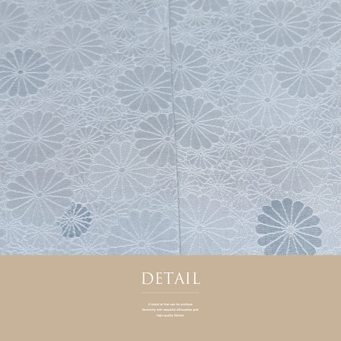 道行コート リサイクル 身丈92.5cm 裄66.4cm 袷 部分ビロード 菊尽くし柄 地紋 ブルー Mサイズ お洒落 不明 Sランク