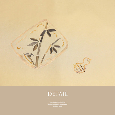 名古屋帯 リサイクル 帯丈381cm ポイント柄 竹に瓢箪柄 塩瀬 ベージュ Lサイズ 正絹 Sランク お洒落 カジュアル