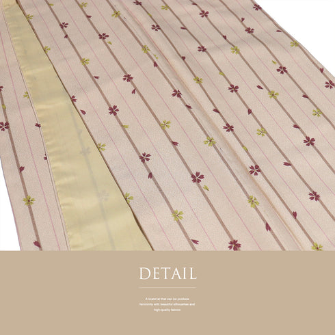 小紋 リサイクル 身丈166.7cm 裄67cm 袷 既製品 ストライプ柄 桜柄 ピンク LLサイズ お洒落 カジュアル ポリエステル 洗える着物 広衿 Sランク