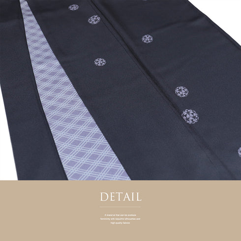 小紋 リサイクル 身丈164.5cm 裄68.4cm 袷 唐草地紋柄 五代 板東八十助 ネイビー Lサイズ お洒落 正絹 広衿 Aランク