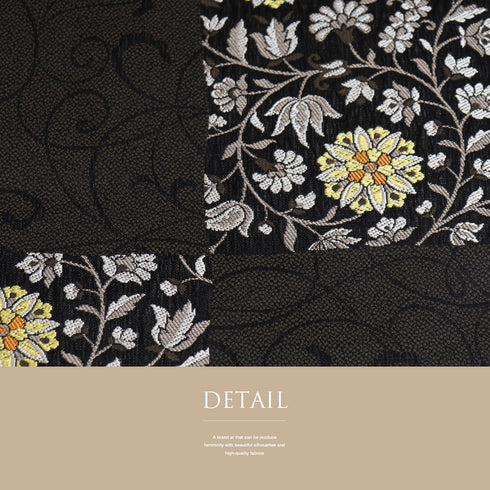 名古屋帯 リサイクル 帯丈372.3cm 六通 花唐草模様 ブラック Mサイズ 正絹 Sランク お洒落