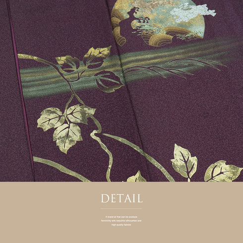 付下げ リサイクル 身丈161.8cm 裄64.8cm 袷 月に波柄 うさぎ柄 刺繍 箔 パープル Lサイズ お洒落 正絹 広衿 Sランク