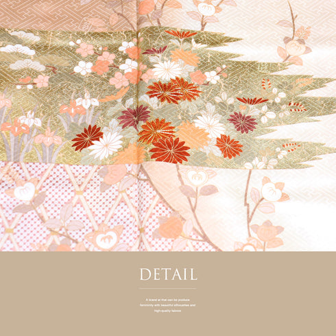 付下げ リサイクル 身丈158cm 裄64.8cm 袷 立花柄 菊柄 金駒刺繍 地紋 ピンク Mサイズ セミフォーマル 落款 正絹 広衿 Sランク