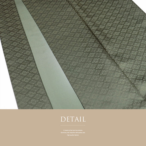 色無地 リサイクル 身丈153cm 裄61.9cm 袷 グリーン Sサイズ セミフォーマル 一つ紋 正絹 広衿 地紋あり Sランク