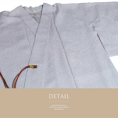 道中着 リサイクル 身丈105.5cm 裄69.2cm 袷 地紋 ロング丈 パールトーン加工 グレー LLサイズ お洒落 正絹 Aランク