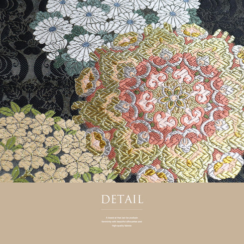 袋帯 リサイクル 帯丈444cm 六通 華紋柄 刺繍 ブラック Mサイズ 正絹 Sランク フォーマル セミフォーマル