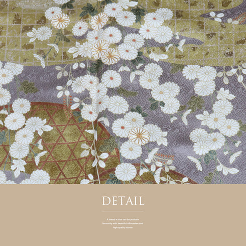 訪問着 身丈165.5cm 裄67.5cm 袷 かすみに菊模様 金駒刺繍 箔 パープル LLサイズ セミフォーマル 正絹 広衿 Aランク