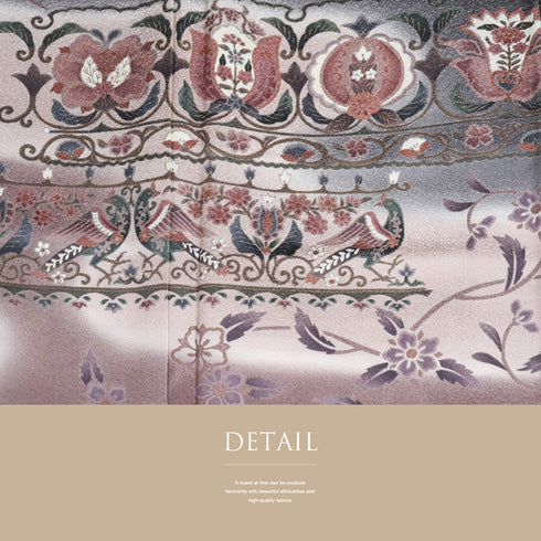 訪問着 リサイクル 身丈155.8cm 裄64.6cm 袷 更紗柄 グレー Mサイズ お洒落 正絹 広衿 Aランク