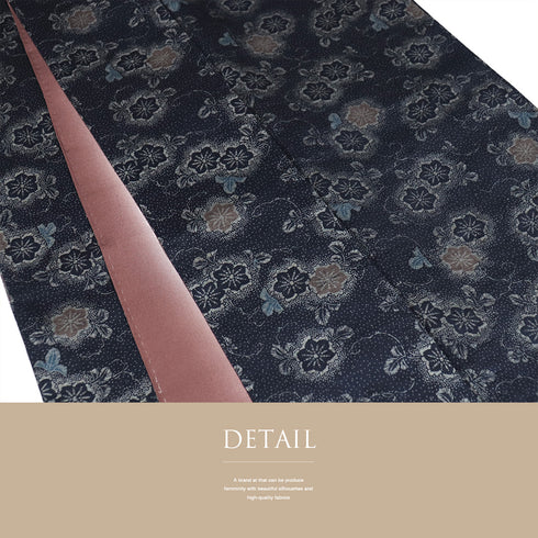 紬 リサイクル 身丈155cm 裄62.4cm 袷 花柄 ネイビー Sサイズ カジュアル お洒落 正絹 広衿 Sランク