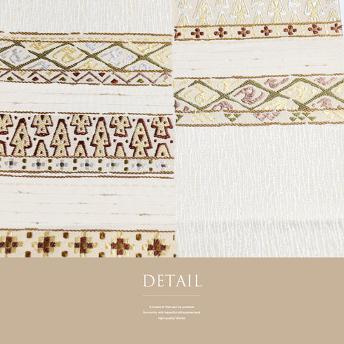 袋帯 リサイクル 帯丈436cm 六通 横段柄 横段違い棚 刺繍 ベージュ Mサイズ 正絹 Sランク お洒落