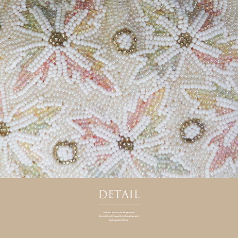 バッグ リサイクル カジュアル アイボリー ビーズ Bランク 花柄 横幅18cm 高さ14cm マチ5cm