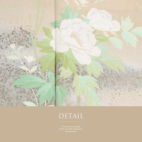 訪問着 リサイクル 身丈162.8cm 裄66.8cm 袷 箔加工 牡丹柄 ベージュ Lサイズ 正絹 広衿 Sランク