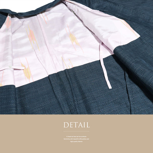 道中着 リサイクル 身丈91.8cm 裄66.6cm 袷 絣 着物衿 ネイビー Lサイズ カジュアル お洒落 正絹 Sランク