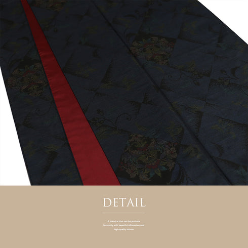 紬 リサイクル 身丈165.5cm 裄68.8cm 袷 花柄 ネイビー LLサイズ お洒落 カジュアル 正絹 広衿 Sランク