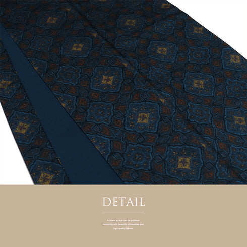 紬 リサイクル 身丈163.5cm 裄64.6cm 袷 幾何学柄 ネイビー Lサイズ お洒落 カジュアル 正絹 広衿 Sランク