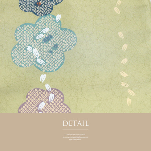 名古屋帯 リサイクル 帯丈372.5cm 全通 梅に花びら柄 グリーン Mサイズ 正絹 Sランク カジュアル お洒落