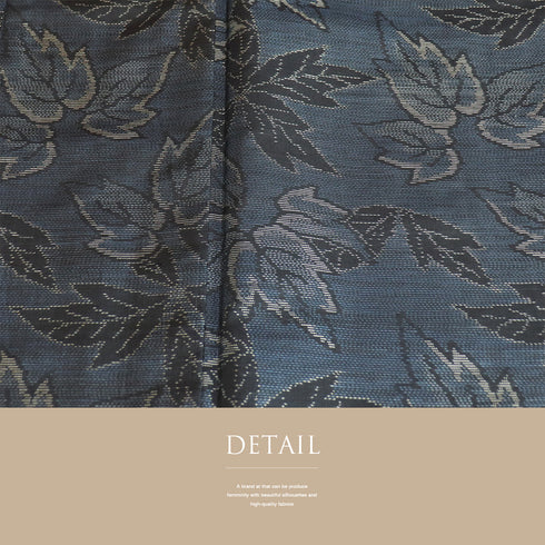 紬 リサイクル 身丈156.8cm 裄63.2cm 袷 葉柄 ネイビー Mサイズ お洒落 カジュアル 正絹 広衿 Sランク
