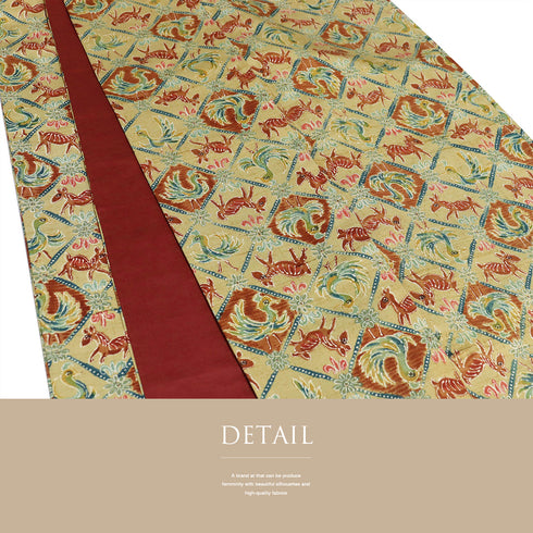 紬 リサイクル 身丈154cm 裄63.8cm 袷 菱形に鳥柄 ベージュ Sサイズ お洒落 カジュアル 正絹 広衿 Sランク