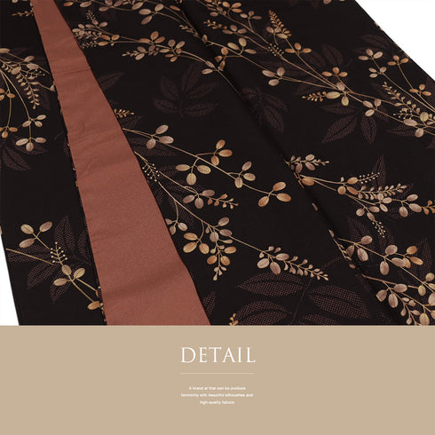 小紋 リサイクル 身丈165.5cm 裄67.3cm 袷 草花柄 既製品 ブラウン LLサイズ お洒落 ポリエステル 洗える着物 広衿 Sランク