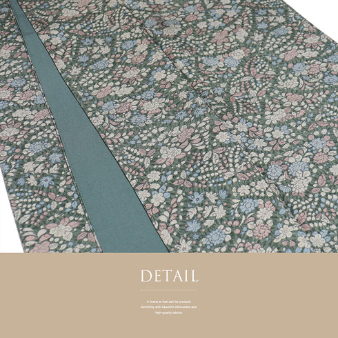 小紋 リサイクル 身丈162cm 裄65.8cm 袷 辻が花風模様 グリーン Lサイズ お洒落 カジュアル 正絹 広衿 Aランク