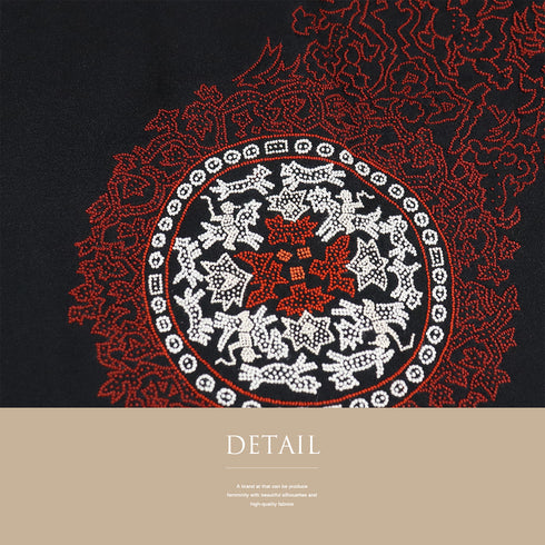 黒羽織 リサイクル 身丈79cm 裄65cm 袷 黒絵羽 相良刺繍 ブラック Mサイズ フォーマル 一つ紋 しつけ糸 正絹 Sランク