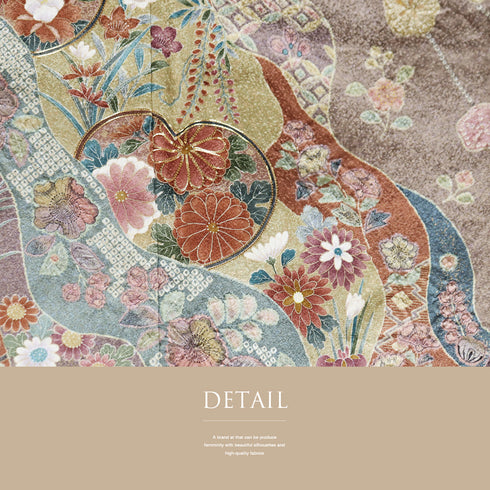 訪問着 リサイクル 身丈171.2cm 裄71cm 袷 絞り加工 辻が花風 金駒刺繍 箔加工 ブラウン LLサイズ お洒落 正絹 広衿 Sランク