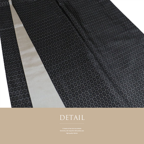 紬 リサイクル 身丈156.3cm 裄66.4cm 袷 亀甲繋ぎ柄 ブラック Mサイズ お洒落 カジュアル 正絹 広衿 Sランク