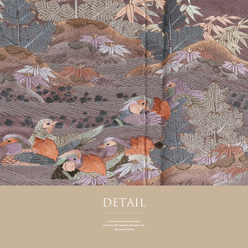 訪問着 リサイクル 身丈156.5cm 裄62.8cm 袷 蘇州刺繍 鴛鴦柄 パープル Mサイズ フォーマル セミフォーマル 落款 しつけ糸 正絹 広衿 Sランク