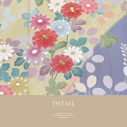 訪問着 身丈171.8cm 裄67.2cm 袷 菊柄 金駒刺繡 慶彩小袖 イエロー LLサイズ フォーマル 落款 正絹 広衿 Sランク