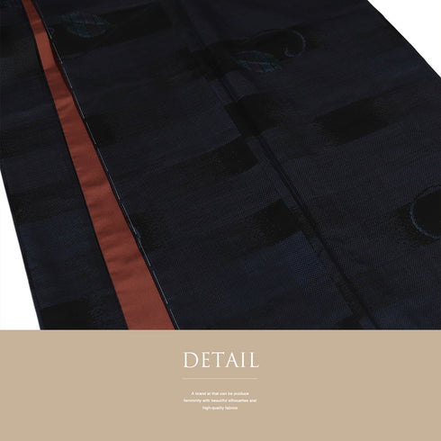 本場大島紬 リサイクル 身丈158.5cm 裄64.9cm 袷 葉柄 ネイビー Mサイズ カジュアル お洒落 証紙 しつけ糸 正絹 広衿 Sランク